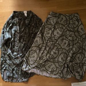 H&M x Richard Allen set ( blouse with satin midi skirt )